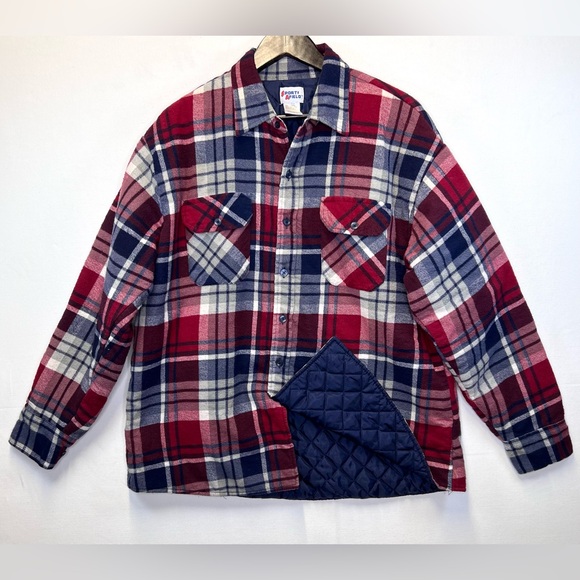 Sports Afield VTG flannel shirt jacket men’s sz XL red white blue quilted lining - Picture 1 of 7